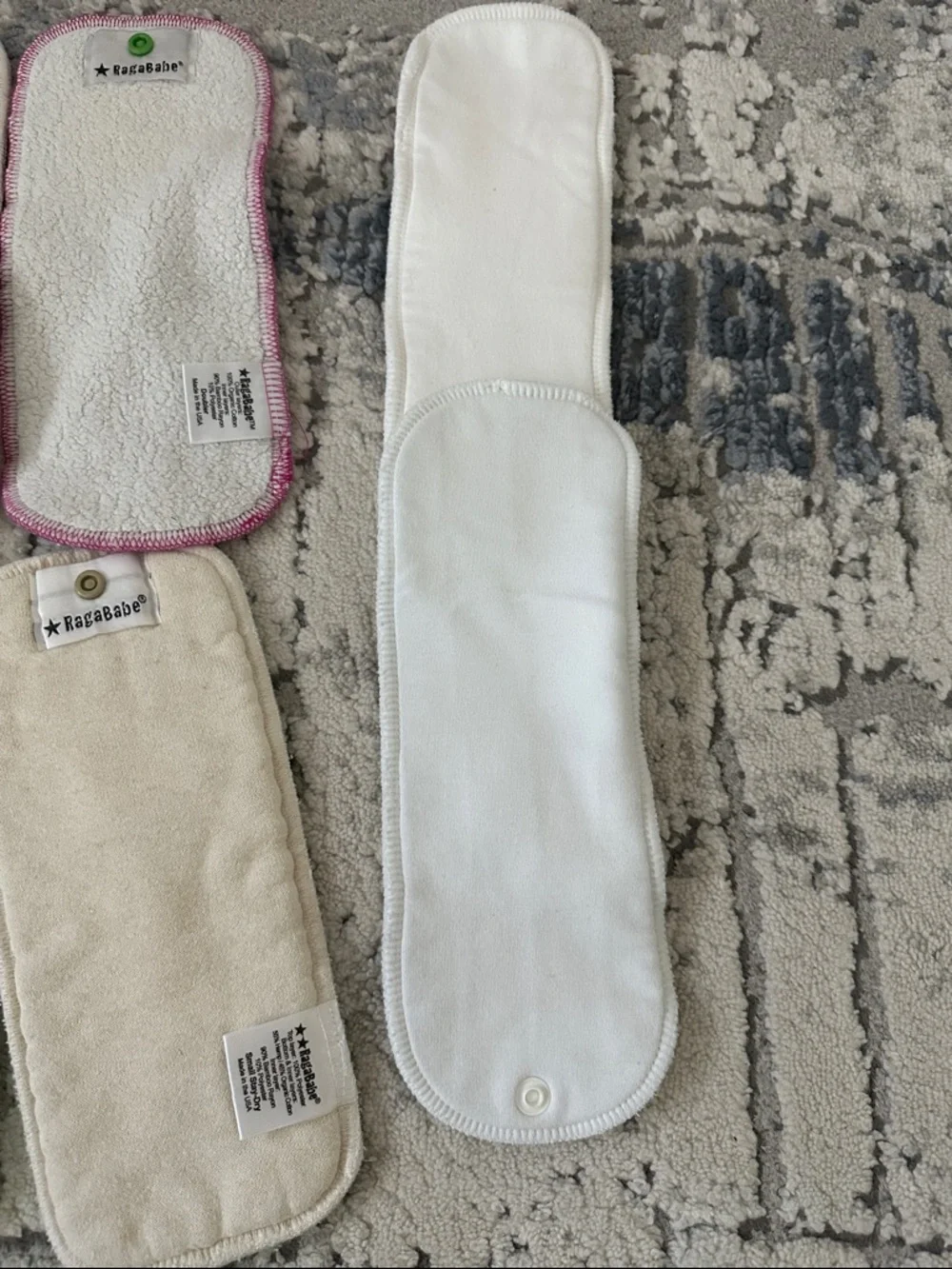 8 Ragababe + 2 no brand cloth reusable diaper inserts size small / doubler